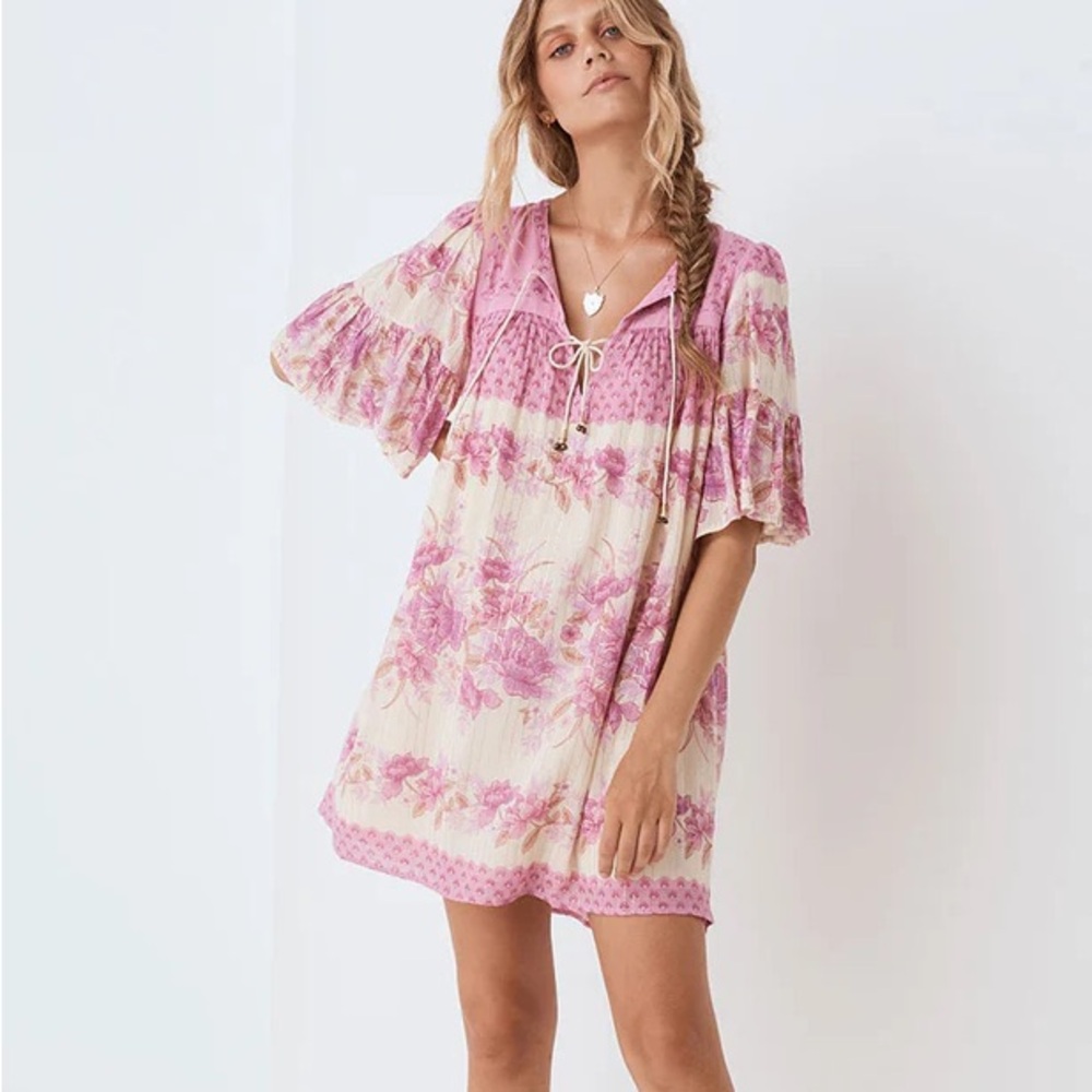 Spell Coco Lei Flutter Sleeve Mini Dress in Lilac, size Small